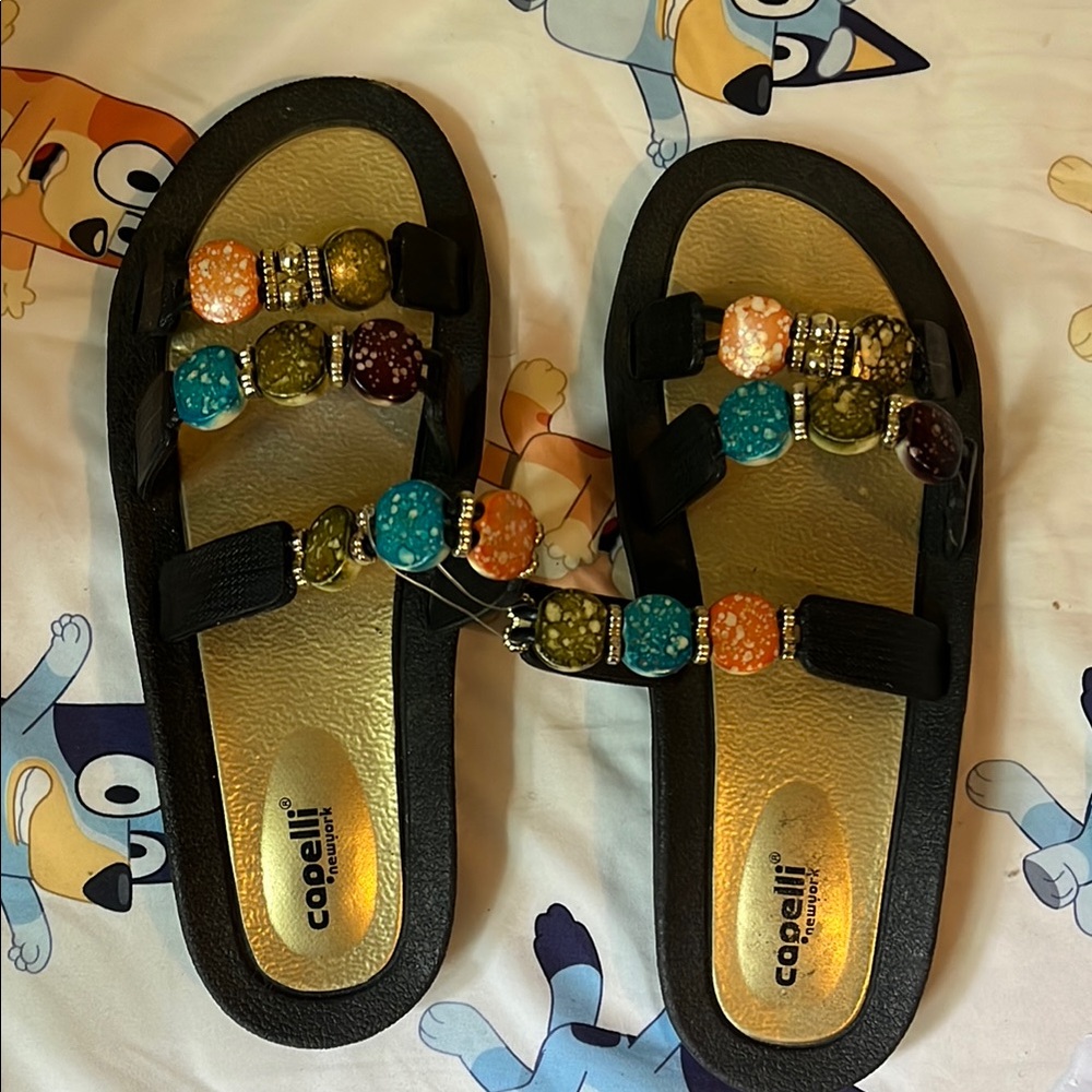Capelli of New York Kids Beaded Black Sandals